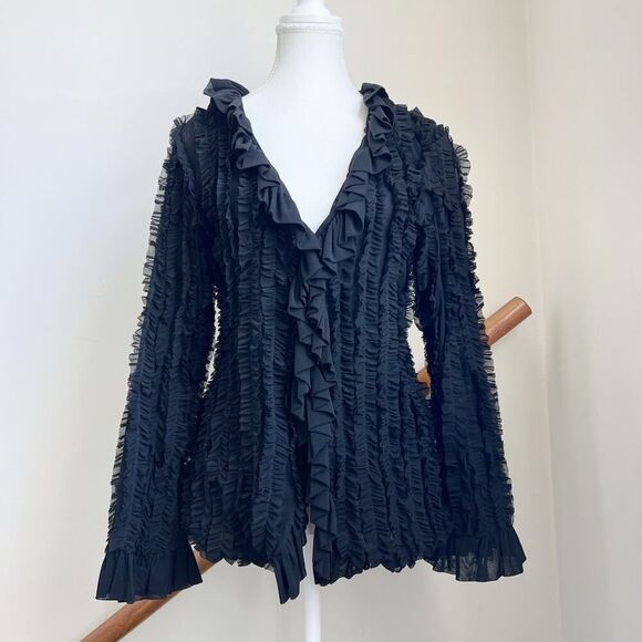 CUPCAKE International frilly black ruffle funky top whimsygoth artsy size Medium - Picture 1 of 7